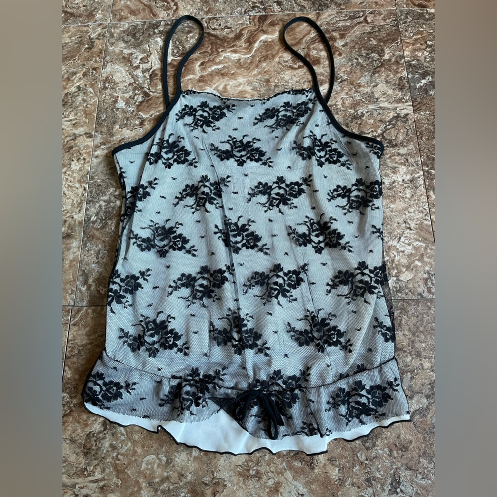 Cream & Black Camisole with Lace NWOT